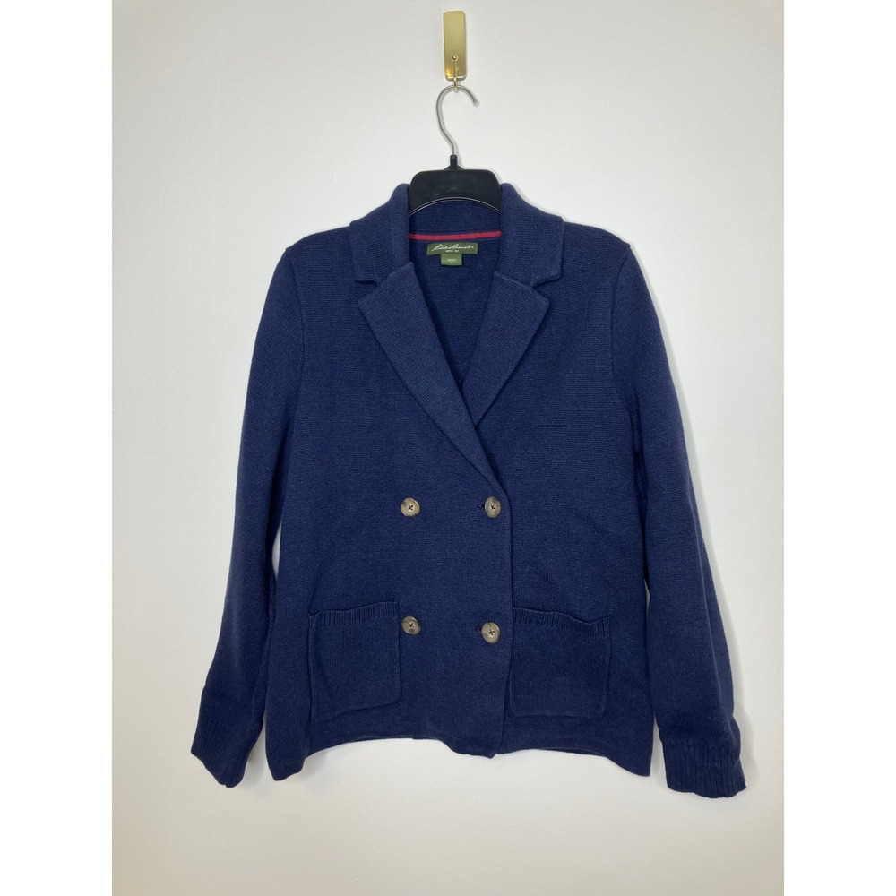 Eddie Bauer navy blue‎ double breasted jacket blazer 100% cotton women's large